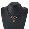 Collar de cuentas de madera multiforma estilo retro para mujer con cadena de clavícula tejida con forma de hoja caliente de comercio electrónico transfronterizo
