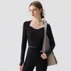 Roupa de ioga feminina 2024 outono e inverno nova com bojo manga comprida slim esportiva para corrida top fitness feminino atacado