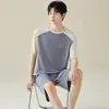 Pijama de Seda de Gelo para Homens, Shorts de Manga Curta para Verão, Novo Estilo 2026, Pode Ser Usado Fora de Casa, Pulôver, Roupa de Casa Esportiva Simples, Estilo Fino