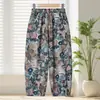 Pantalones Cortos Estampados de Algodón y Lino para Mujeres de Mediana Edad y Mayores, Pantalones Florales Finos de Verano para Abuela, Pantalones Cortos Casuales para Mamá