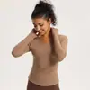 Roupa de Yoga Transfronteiriça Europeia e Americana Feminina Peça Única Decote V Manga Longa Justa Camiseta Esportiva Cintura Marcada Roupas de Fitness
