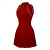 Vestido de tênis feminino transfronteiriço com zíper parcial e mangas compridas, vestido de tênis modelador, deslumbrante conjunto de saia e calça para badminton