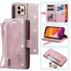 Para IPHONE12MINI 11 PRO MAX XR X 87 S20 S10 costura 9 tarjetas cremallera funda de cuero