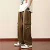 Outono e Inverno Marca da Moda Calça Cargo Verde Militar Americana Masculina Solta de Perna Reta Casual Estilo Primavera Tendência Perna Larga Longa