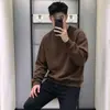 Sudadera gris de estilo americano, moderna, de peso pesado, forrada de forro polar, para hombre, corte holgado, cuello redondo, color liso, versátil, capa base gruesa para otoño e invierno