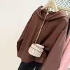 Sudadera con capucha de color liso compuesta de manga larga estilo americano, tiro real, nueva chaqueta fina holgada estilo coreano para primavera y otoño para mujer