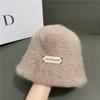 Sombrero de cubo pequeño estándar de metal de pelo de conejo para mujer otoño e invierno circunferencia de cabeza grande moda japonesa cálido color sólido liso todo-combinable sombrero de pescador tendencia