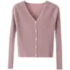 Cárdigan de punto acanalado de manga corta y larga con cuello en V para primavera y otoño para mujer, chaqueta de mujer ajustada de cintura alta