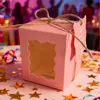 Bolsa de embalaje transparente cuadrada con ventana al por mayor, bolsa de regalo con forma de muñeca de flores en maceta, bolsa de mano para hornear pasteles