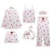 Pijama Fino Cruzado de Comércio Exterior Estilo Ins para Mulheres, Conjunto de Sete Peças para Primavera e Outono, Roupa de Dormir com Estampa de Garça, Pijama Fino para Todas as Estações