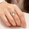 Anillo de Perla de Agua Dulce Natural para Mujer, Espiga de Trigo con Circonita Colorida, Moda de Alta Gama, Joyería Ajustable al por Mayor