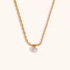 Moda Europea y Americana Nicho Elegante Collar Acero Inoxidable Chapado en Oro de 18K Asimétrico Cuentas de Arroz Cadena de Cuentas Redondas Collar de Circonita para Mujeres