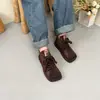 2024 Botines Nuevos de Suela Gruesa con Cordones Bloques de Color Calzado para Mujer Suela Plana Pie Ancho Boca Profunda Retro Mujer