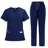 Conjunto de Uniforme de Poliéster de Secado Rápido con Doble Bolsillo para Doctora y Enfermera para Mujer