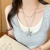 Collar de estrellas de mar con cuentas de doble capa estilo playa para mujer, lujo ligero, elegante, de alta gama, gargantilla en capas, accesorio de estilo chica popular dulce y fresco