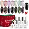 Set de 9 piezas de esmalte en gel ojo de gato vidrioso, esmalte de uñas negro, set de herramientas para nail art, nail art magnético, caja de regalo de Navidad, gel UV transfronterizo