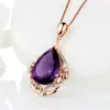 Collar de Oro Rosa con Cristal Púrpura y Diseño Incrustado de Micro-Piedras para Mujer, Belleza de Lujo Más Vendida