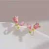 Clip para Oreja de Flor Rosa Diseño de Nicho Esmalte de Alto Grado Tulipán Pendientes Elegantes Exquisitos sin Agujeros en las Orejas