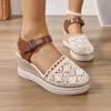 Sandalias de cuña casuales para mujer, estilo nuevo primavera-verano 2025, Baotou, huecas, transpirables, con tira de una línea, ropa exterior, transfronterizas