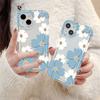 Capa para Celular Iphone15Promax Flor Grande Azul e Branca Apple 14 Transparente 13/12 Furo Fino Anti-Queda 11 Airbag