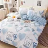 Conjunto de Roupa de Cama Lavável à Máquina de Quatro Peças Presente Atacado Capa de Colcha de Algodão com Aloe Vera Conjunto de Três ou Quatro Peças para Cama de Solteiro em Dormitório Estudantil