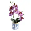 Flor Artificial 6 Flores 2 Orquídeas Phalaenopsis Realistas Bonsai Flor Falsa Planta em Vaso Decoração de Interior Vaso Verde Venda por Atacado