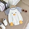 Roupa Fofa de Coelho de Manga Curta para Bebê no Verão Roupa de Escalada com Gola Redonda e Padrão Waffle Tridimensional de Desenho Animado para Bebê