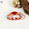 Qiyue Pinza Navideña de Acrílico Transfronteriza para el Cabello Femenina Dibujo Animado Papá Noel Hombre de Jengibre Pinza de Tiburón Navideño
