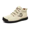Sapatos Masculinos Populares de Tamanho Grande para Travessia de Fronteira, Sapatos Casuais para Exterior, Sapatos Slip-On de Solado Plano Costurados à Mão, Botas com Zíper, Botas Curtas