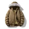 Nuevo Estilo de Invierno para Jóvenes y Personas de Mediana Edad con Cuello Grande de Piel y Ropa Exterior de Algodón Engrosado para Hombres, Ropa Exterior de Algodón Engrosada, Moderna y Atractiva con Capucha