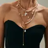 Joyería Transfronteriza Europea y Americana Estilo Fresco Cadena Retorcida Cadena de Clavícula Personalizada Forma Especial Colgante de Perla de Imitación Collar