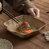 Plato de cerámica de estilo wabi-sabi con patrón de piedra, de doble asa, plato para verduras, plato para frutas de restaurante casero, plato para ensaladas, plato para presentación de platos fríos