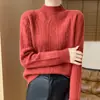 Suéter de Lana Gruesa con Trenzas de Cuello Alto para Otoño e Invierno, Jersey de Punto Grueso de Color Sólido Holgado de Manga Larga, Nuevo Estilo