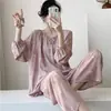 Pijamas de seda de algodón para mujer, primavera y verano, nuevos, talla grande, manga larga, traje estampado, Internet Celebrator, estilo vivo, rayón, ropa para el hogar, otoño
