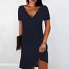 Vestido Curto de Manga Curta com Decote V Ondulado de Cor Pura Novo 2025 Feminino Transfronteiriço Ebay Amazon