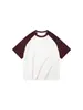 Camiseta unisex de peso pesado estilo americano, nueva para el verano de 2026, color block vintage, manga corta raglán, corte holgado, cuello redondo, patchwork