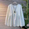Ropa para Mujer Tallas Grandes 2026 Primavera y Otoño Nuevo Estilo Manga Larga Cuello en V Adelgazante Elegante Top que Oculta la Barriga