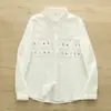 Nova Camisa Bordada com Flores Outono/Primavera Feminina Solta e Versátil Literária Dupla Camada Fio de Algodão Macio Manga Longa