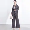 Conjunto Otoñal Miyake para Mujer Conjunto de Dos Piezas Moda Chaqueta Cardigan con Solapa Holgada Pantalones de Pierna Ancha Conjunto de Dos Piezas para el Trabajo