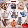 Paquete de Pegatinas Retro Story Serie de Tetera Tema de Tetera Materiales de Decoración para Diario Pegatinas 8 Hojas en 6 Diseños para Elegir