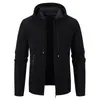 Cardigan de Punto con Capucha y Cremallera a Cuadros para Hombre Otoño Invierno Sudadera Gruesa con Forro de Terciopelo Múltiples Colores en Stock Venta al por Mayor