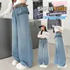 2026 Calça Jeans Wide-Leg Versátil Soltinha Tendência Estilo Coreano para Meninas Mais Velhas Calça de Cintura Alta Moda