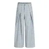 Calça casual xadrez de perna larga estilo retrô americano da moda 2026 com pregas tridimensionais, unissex, caimento relaxado, versátil para o dia a dia