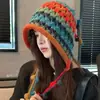 Gorro con Orejeras de Borlas Estilo Étnico Tejido a Mano para Otoño e Invierno Gorro Cálido de Lana Cubre-cabeza Calado para Mujeres Estilo Étnico