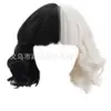 Peluca de Bruja Cruella Blanco y Negro de los Años 20, Set de Collar con Boquilla para Cigarrillo, Guantes, Listo para Disfraz de Estella