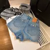 Shorts de mezclilla retro americanos para mujer, nuevo estilo de verano, pierna ancha, azul claro, adelgazantes, de cintura alta, hot pants de línea A que hacen que las piernas se vean más largas