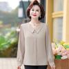 40-50 anos de idade mãe Primavera e Outono camiseta de manga comprida estilo ocidental top 2024 novas mulheres de meia-idade e idosas primavera e verão camisa inferior