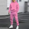 Conjunto de ropa deportiva para hombre transfronterizo, con una sudadera con capucha de manga larga, color liso, minimalista y con estampado 3D, se vende como conjunto de dos piezas