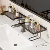 Estante de almacenamiento para baño sin taladro, diseño de drenaje metálico, gran capacidad para organizar artículos de baño