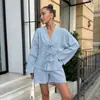 2026 Europeu e Americano Transfronteiriço Algodão Puro Branco Solto Casual Confortável Feminino Roupa de Casa Manga Longa Calça Longa Pijama Conjunto de Duas Peças